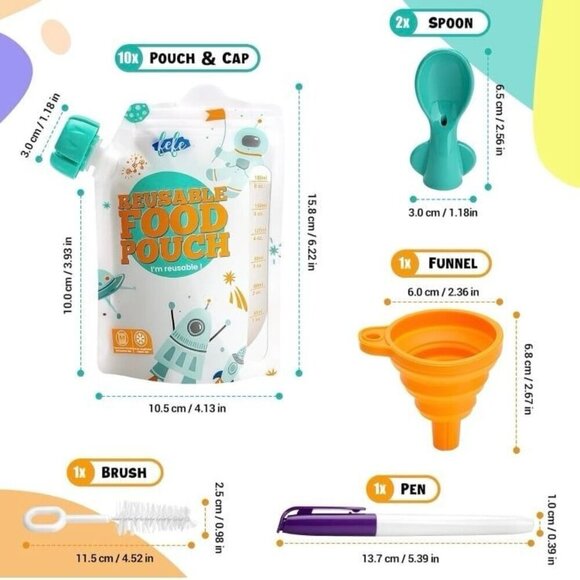 Reusable Baby Food Pouches - Refillable Food Storage Containers - 10 Pack | 6oz - Picture 4 of 6